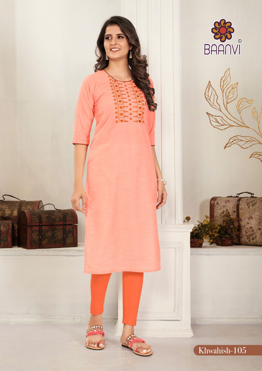 Baanvi Khwahish 1 Fancy Ethnic Wear Cotton Embroidery Kurti Collection